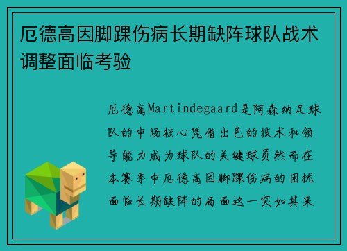 厄德高因脚踝伤病长期缺阵球队战术调整面临考验